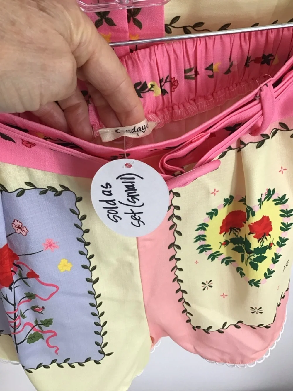 SundayUp NWT 2Pc Linen-Blend Shirt & Short Set Summer Beach PInk/Yellow Size S